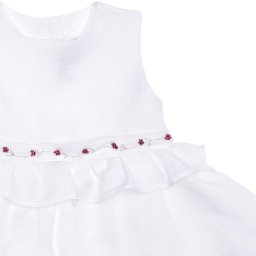 Vestido de Bebê Feminino Batizado Linen Bordado à Mão - BRANCO
