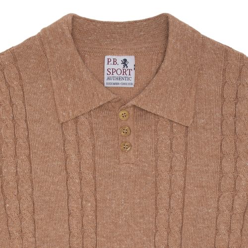 Blusa Polo Infantil Masculina Manga Longa Tricot Ponto Trança - BEGE