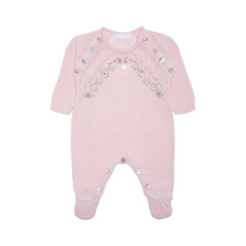 Saída de Maternidade Feminina com Manta Tricot Bordado Rococó - ROSA PASTEL