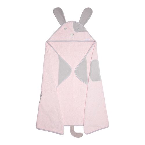 Toalha de Banho de Bebê Algodão Egípcio Cachorro Malhado - ROSA BEBE COM CINZA