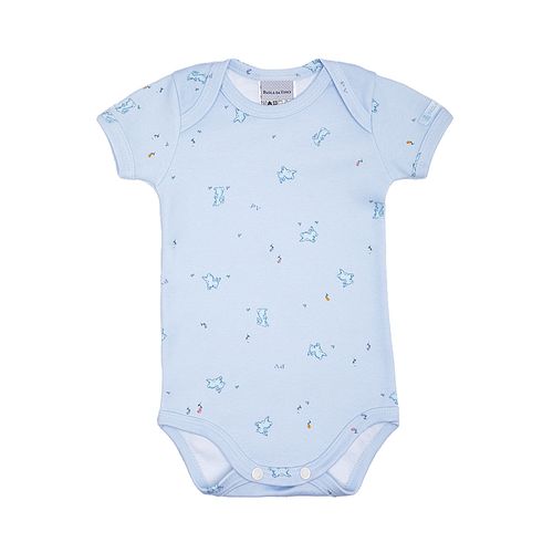 Body de Bebê Masculino Manga Curta Algodão Egípcio Coelhos - AZUL BEBE