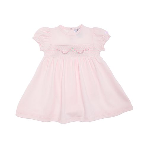 Macacão Vestido de Bebê Feminino Ponto Roma Ponto Smock - ROSA BEBE