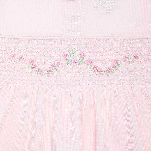 Macacão Vestido de Bebê Feminino Ponto Roma Ponto Smock - ROSA BEBE