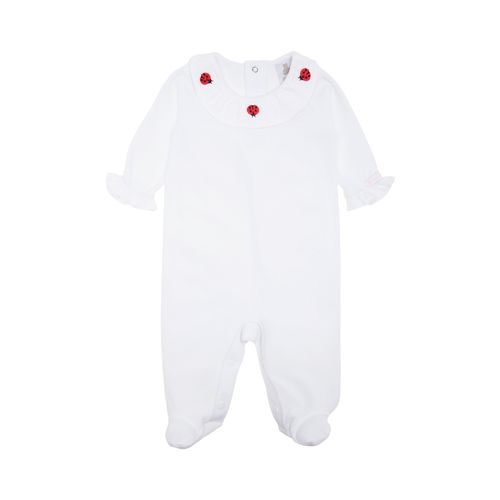 Macacão de Bebê Feminino Longo Plush Gola com Bordados Joaninha - BRANCO