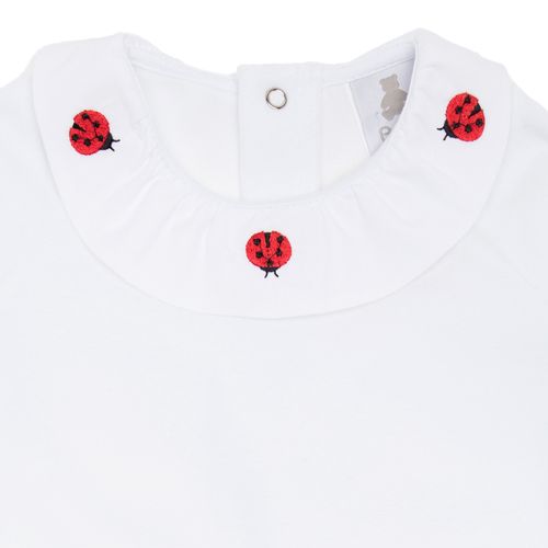 Macacão de Bebê Feminino Longo Plush Gola com Bordados Joaninha - BRANCO