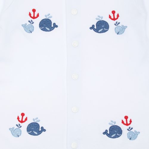Macacão de Bebê Masculino Longo Algodão Egípcio Bordado Baleia - BRANCO