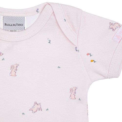 Body de Bebê Feminino Manga Curta Algodão Egípcio Coelhos - ROSA