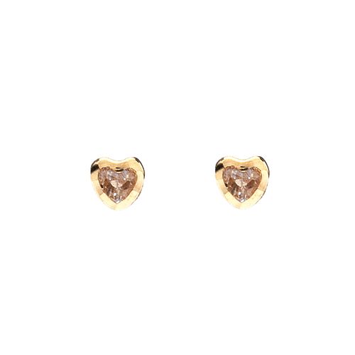 Brinco de Bebê Ouro Coração Diamantado 6 garras - TRANSPARENTE