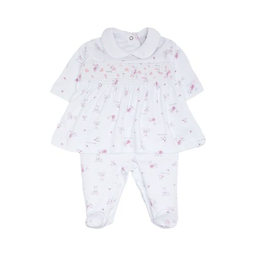 Macacão Vestido de Bebê Feminino Longo Suedine Algodão Egípcio Coelho - ROSA