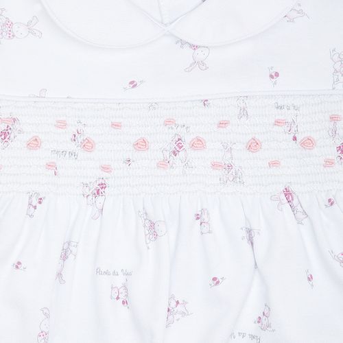Macacão Vestido de Bebê Feminino Longo Suedine Algodão Egípcio Coelho - ROSA