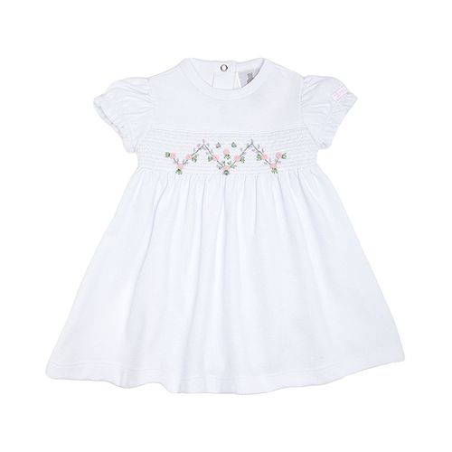 Macacão Vestido de Bebê Feminino Ponto Roma Ponto Smock - BRANCO