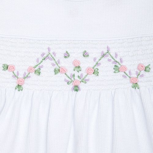 Macacão Vestido de Bebê Feminino Ponto Roma Ponto Smock - BRANCO