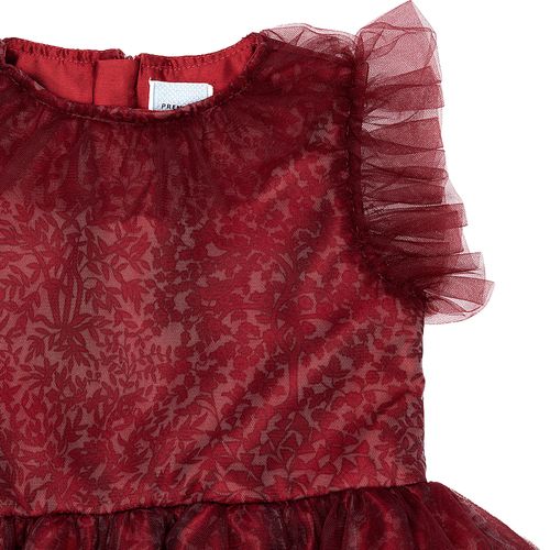 Vestido de Festa Infantil Feminino Tule Mini Floral - VERMELHO