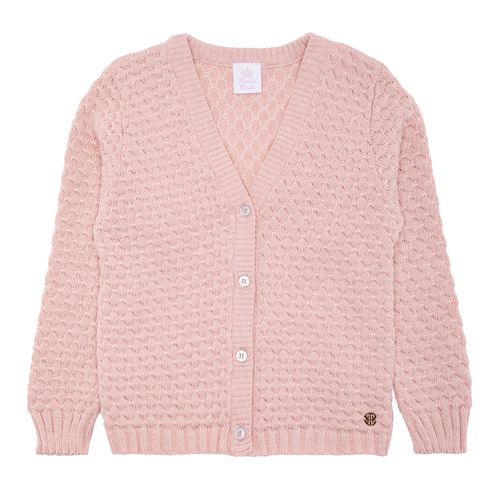 Cardigan Infantil Feminino Tricot Ponto Concha - ROSA MESCLA
