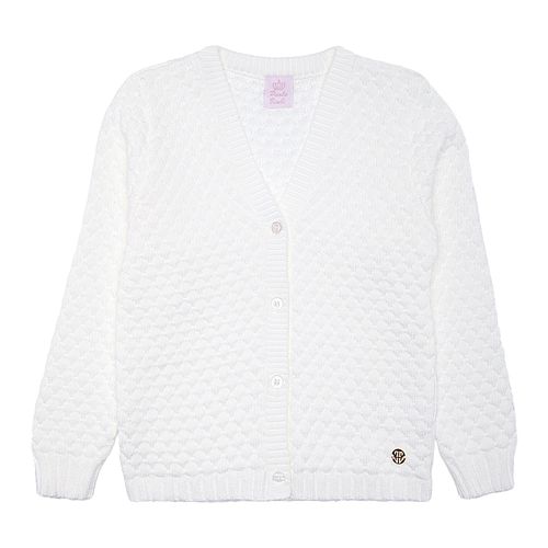 Cardigan Infantil Feminino Tricot Ponto Concha - BRANCO