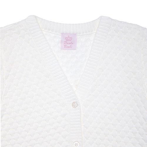 Cardigan Infantil Feminino Tricot Ponto Concha - BRANCO
