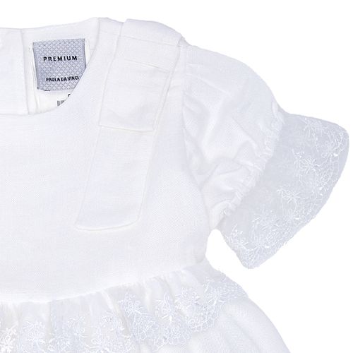 Vestido de Batizado de Bebê Feminino Linen Fresh com Renda - BRANCO