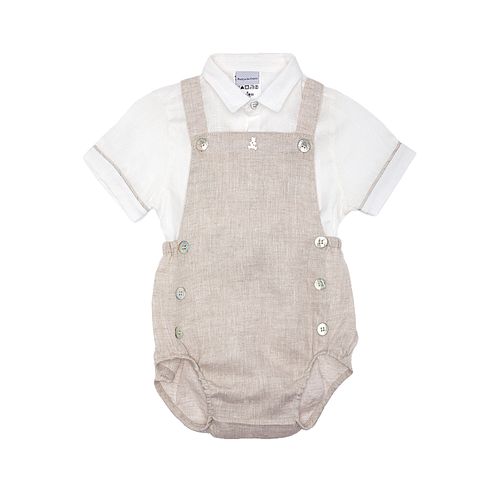 Conjunto de Bebê Masculino Romper Puro Linho com Camisa - NATURAL