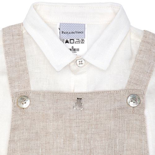 Conjunto de Bebê Masculino Romper Puro Linho com Camisa - NATURAL