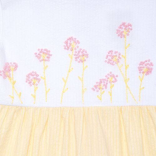 Vestido Infantil Feminino Anarruga com Bordado Tricolor - BRANCO