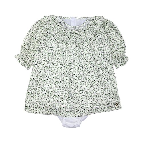 Vestido de Bebê Feminino Algodão Egípcio Estampa Fiore Ponto Smock - VERDE
