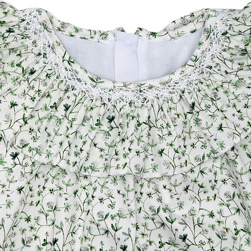 Vestido de Bebê Feminino Algodão Egípcio Estampa Fiore Ponto Smock - VERDE