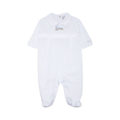 Macacão de Bebê Masculino Longo Ponto Roma Bordado Trem - BRANCO