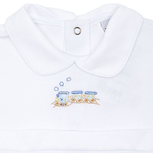 Macacão de Bebê Masculino Longo Ponto Roma Bordado Trem - BRANCO