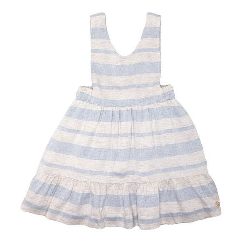 Salopete Infantil Feminina Linho Listrada - AZUL