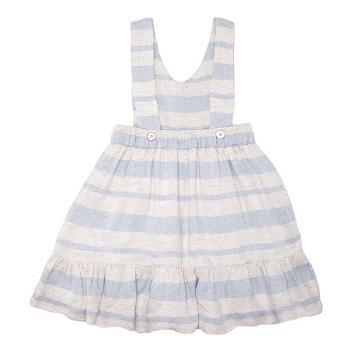 Salopete Infantil Feminina Linho Listrada - AZUL