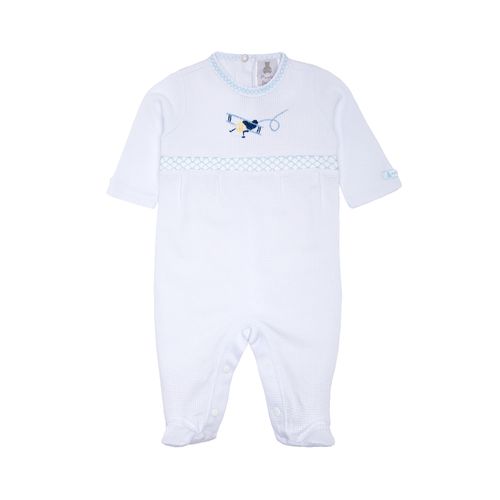 Macacão de Bebê Masculino Longo Ponto Roma Bordado Avião - BRANCO