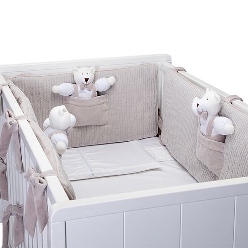 Protetor de Berço Oval Unissex Tricot Bolso com Urso - CINZA