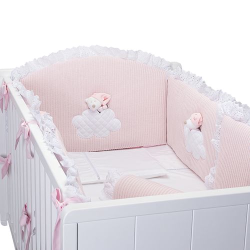 Protetor de Berço Tricot Urso Nuvem - BRANCO/ROSA