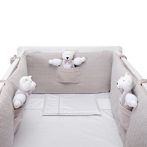 Protetor de Berço Oval Unissex Tricot Bolso com Urso - CINZA