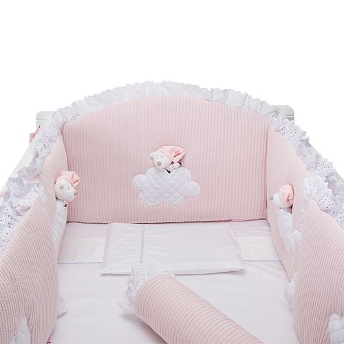 Protetor de Berço Tricot Urso Nuvem - BRANCO/ROSA