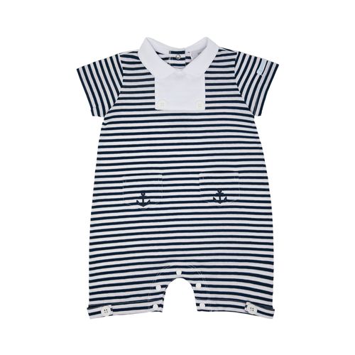 Macacão de Bebê Masculino Curto Listrado Navy - AZUL MARINHO