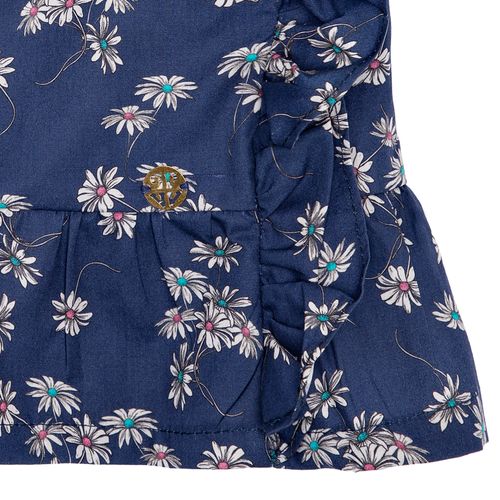Bata de Bebê Feminina Manga Curta Algodão Egípcio Fio 60 Margaridas - AZUL MARINHO