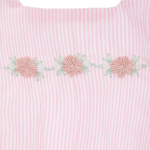 Romper de Bebê Feminino Anarruga Listrado com Bordado à Mão - ROSA