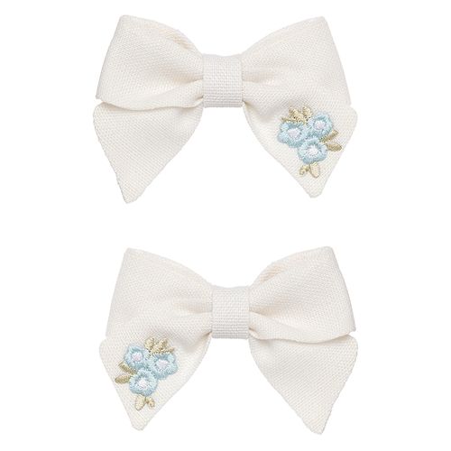 Conjunto de Laços de Cabelo Bebê Feminino Linho Flores - OFF/AZUL