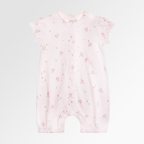 Macacão de Bebê Feminino Curto Algodão Egípcio Coelhos - ROSA