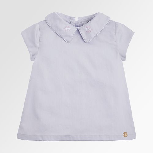 Bata de Bebê Feminina Manga Curta Fio 60 com Bordado Manual - LILAS