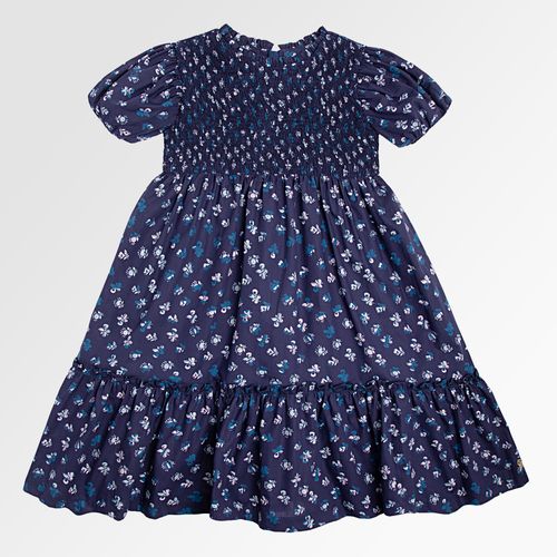 Vestido Infantil Feminino Algodão Egípcio Estampa Floral Tricolore Lastex - AZUL MARINHO