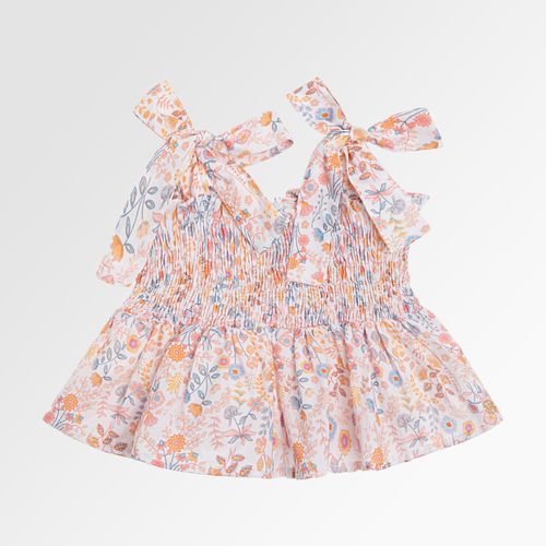 Bata de Bebê Feminina Alças Algodão Egípcio Estampa Jardim Pala Lastex - SALMON