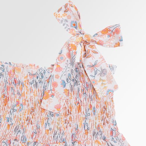 Bata de Bebê Feminina Alças Algodão Egípcio Estampa Jardim Pala Lastex - SALMON