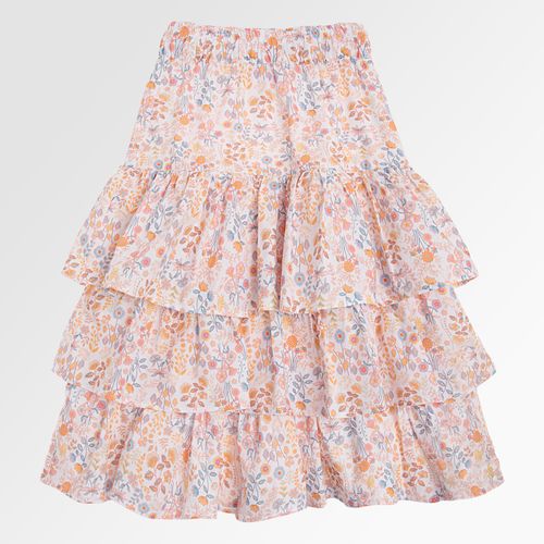 Saia Infantil Feminina Midi Algodão Egípcio Estampa Jardim - SALMON
