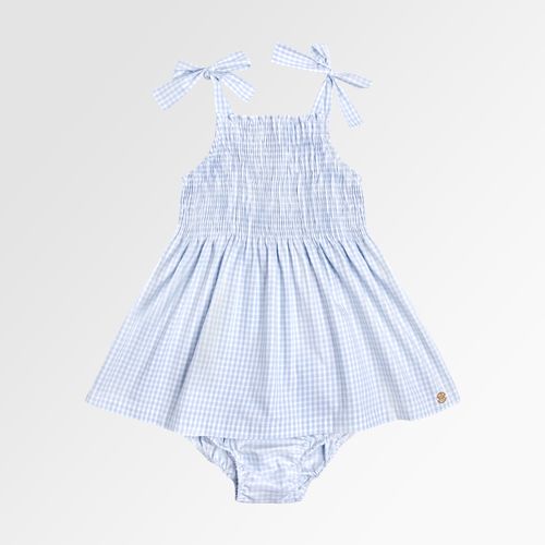 Vestido de Bebê Feminino Xadrez com Pala Lastex - AZUL BEBE