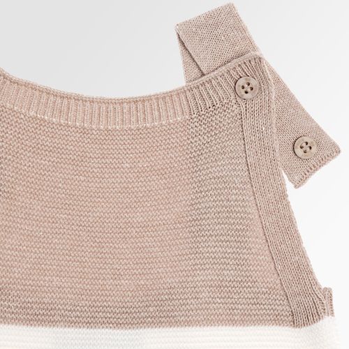 Romper de Bebê Masculino Tricot Listras Tricolor - BEGE/NAT/AZ