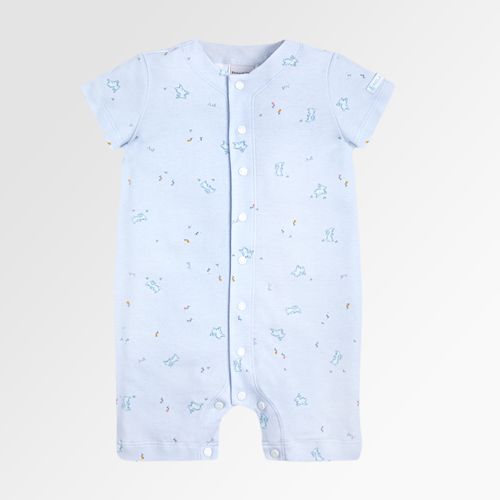 Macacão de Bebê Masculino Curto Algodão Egípcio Coelhos - AZUL