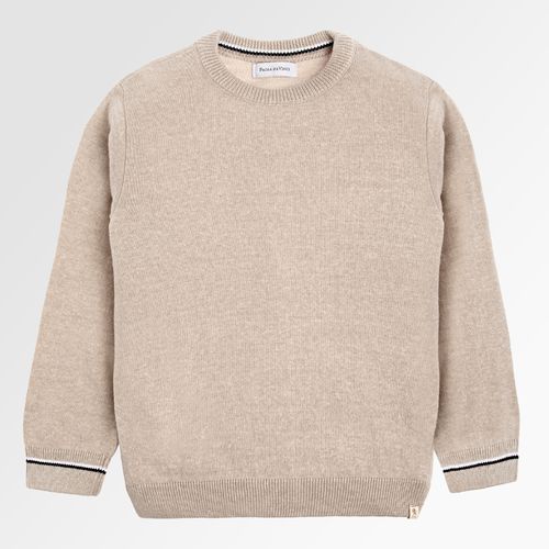 Blusa Tricot Infantil Masculina Manga Longa Básica com Listras - BEGE SISAL