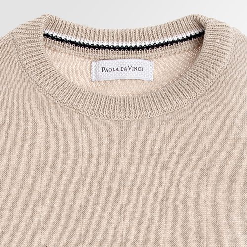 Blusa Tricot Infantil Masculina Manga Longa Básica com Listras - BEGE SISAL